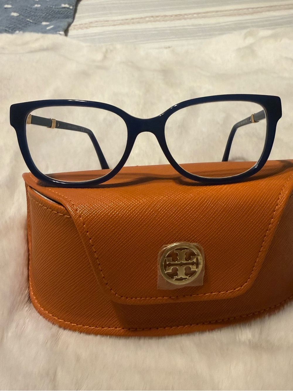 Tory Burch Navy Blue and Gold Eyeglasses with Orange Case